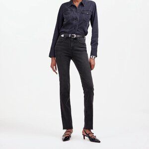 Madewell Mid Rise Stovepipe Raw Hem Black Jeans